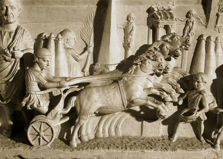 Relief depicting a chariot race from Roman