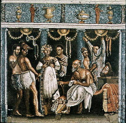 Actors rehearsing for a Satyr play, c.62-79 AD (mosaic) from Roman 1st century AD