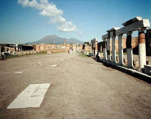 View of the Forum with Vesuvius in the background (photo) from Roman 1st century BC