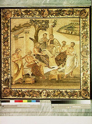 Plato conversing with his pupils, from the House of T. Siminius. Pompeii (mosaic) (see also 103401) from Roman 1st century BC