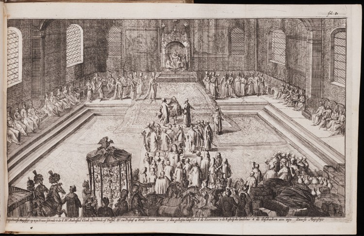 A scene at the royal court of Tsar Alexis Mikhailovich from Romeyn de Hooghe