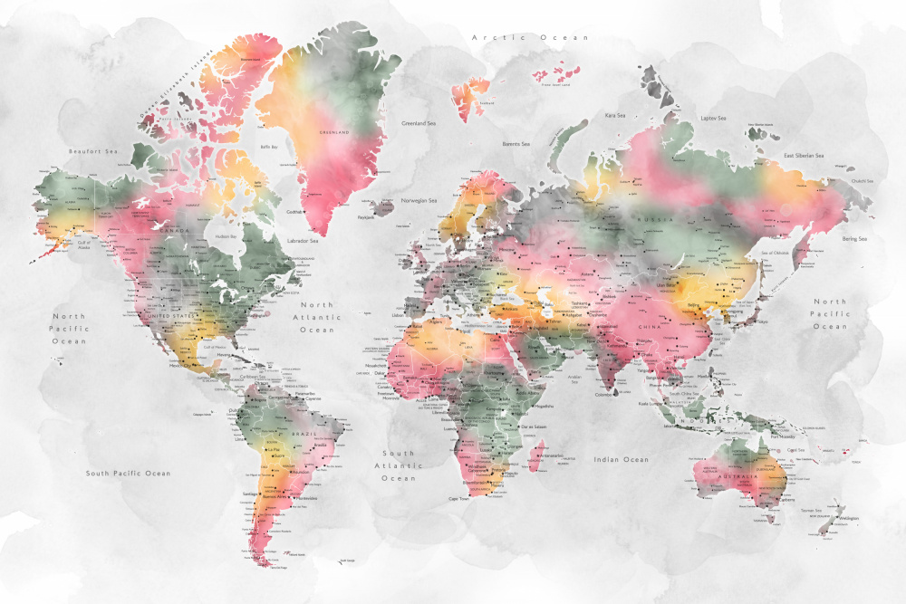 Aquarell-Weltkarte mit Städten,Zadie from Rosana Laiz Blursbyai