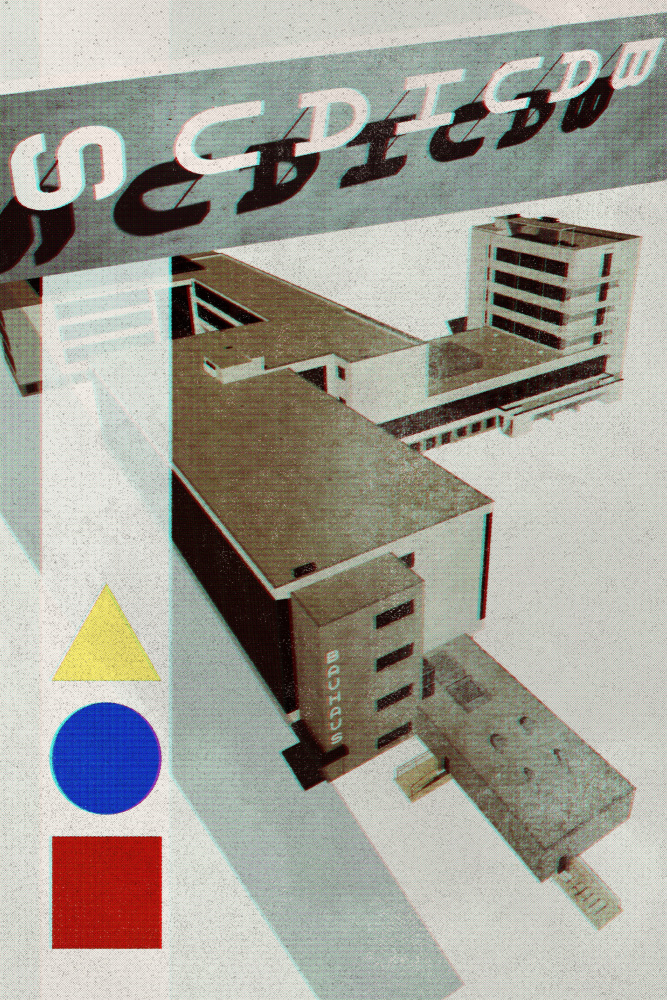 Bauhaus-Dessau-Architektur im Vintage-Magazin-Stil III from Rosana Laiz Blursbyai