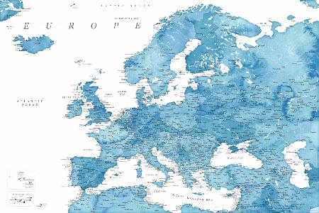 Blaue detaillierte Karte von Europa