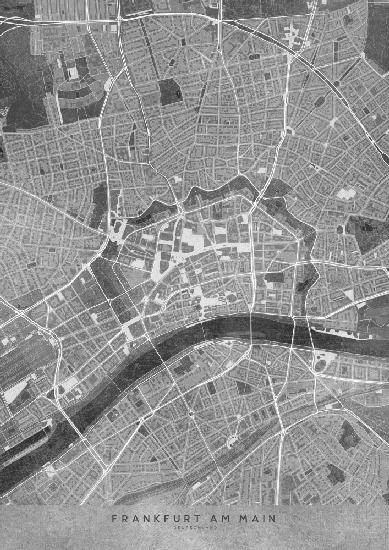 Graue Vintage-Karte der Frankfurter Innenstadt