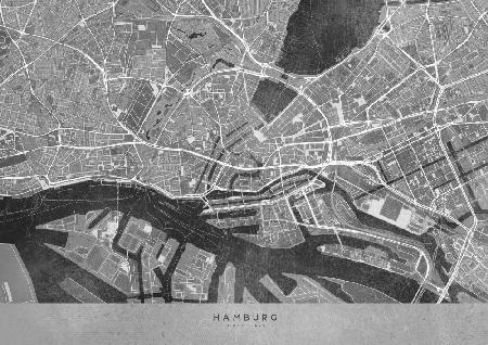 Graue Vintage-Karte der Hamburger Innenstadt