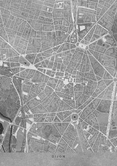 Graue Vintage-Karte der Innenstadt von Dijon in Frankreich