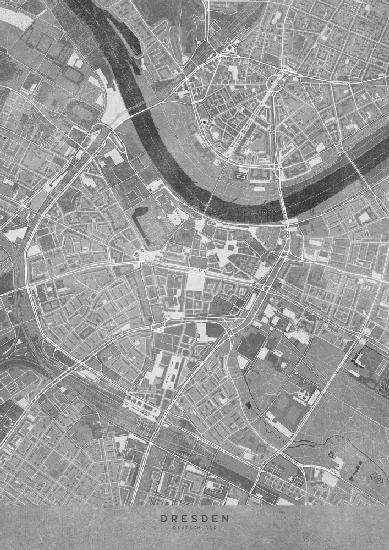 Graue Vintage-Karte der Innenstadt von Dresden