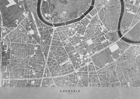 Graue Vintage-Karte der Innenstadt von Grenoble in Frankreich