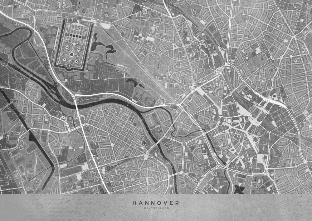 Graue Vintage-Karte der Innenstadt von Hannover from Rosana Laiz Blursbyai