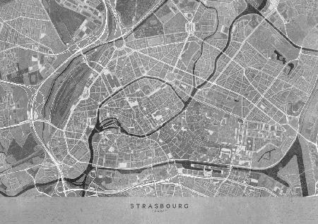 Graue Vintage-Karte der Innenstadt von Straßburg in Frankreich