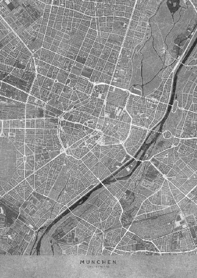 Graue Vintage-Karte der Münchner Innenstadt