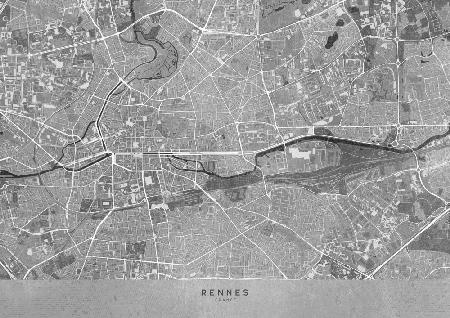 Graue Vintage-Karte von Rennes,Frankreich