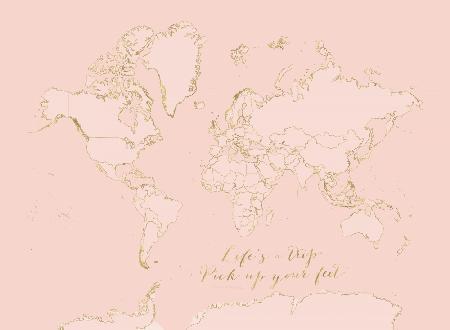 Inspirierende Weltkarte in Rosa und Gold