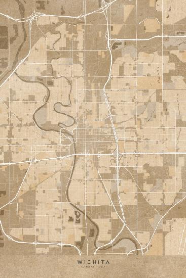 Karte von Wichita (Kansas,USA) im Sepia-Vintage-Stil