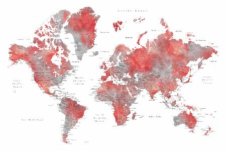 Rote Weltkarte mit Städten,Lyssah