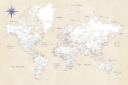 Rustikale Weltkarte mit Städten,Deuce