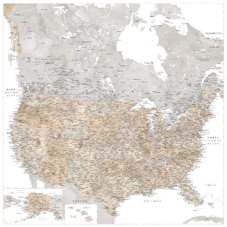 Sehr detaillierte Karte der Vereinigten Staaten und Kanadas