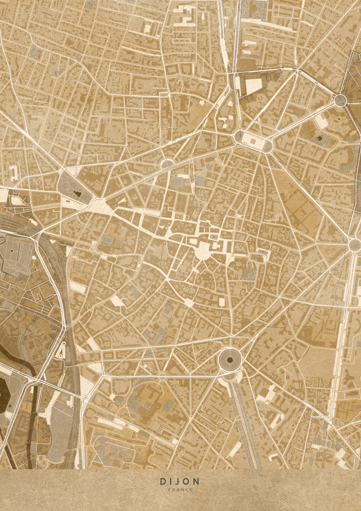 Sepia-Vintage-Karte der Innenstadt von Dijon in Frankreich from Rosana Laiz Blursbyai