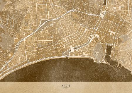 Sepia-Vintage-Karte der Innenstadt von Nizza in Frankreich