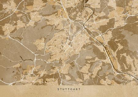 Sepia-Vintage-Karte der Stuttgarter Innenstadt