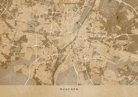 Sepia-Vintage-Karte von München,Deutschland