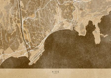 Sepia-Vintage-Karte von Nizza,Frankreich