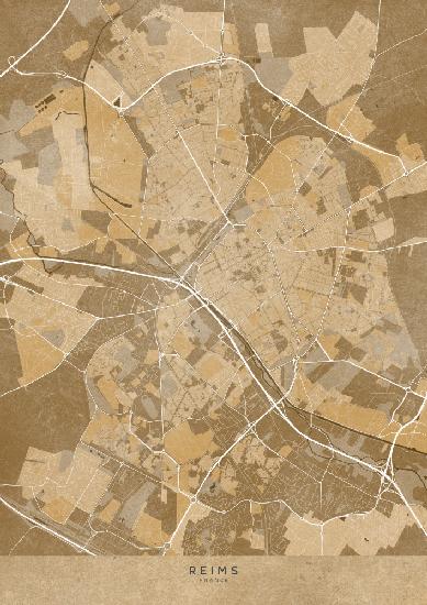 Sepia-Vintage-Karte von Reims,Frankreich