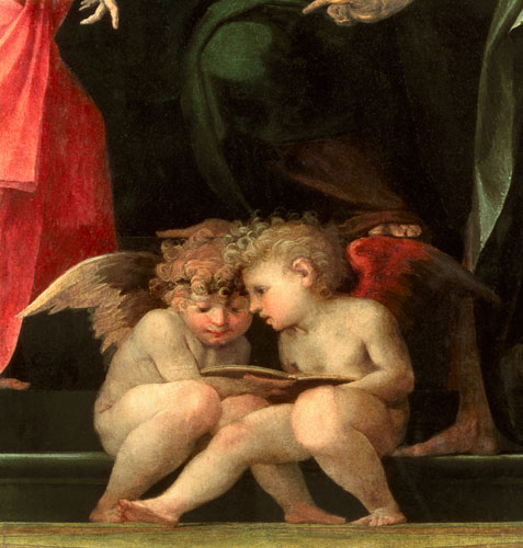 Two cherubs reading, detail from Madonna and Child with Saints from Rosso Fiorentino