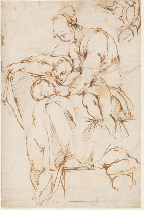 Sitzende Frau mit Kindern (Caritas), rechts oben Astwerk from Rosso Fiorentino