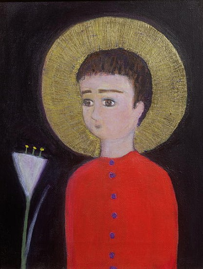 Boy with Lily, 2002 (acrylic and gold leaf on canvas)  from Roya  Salari