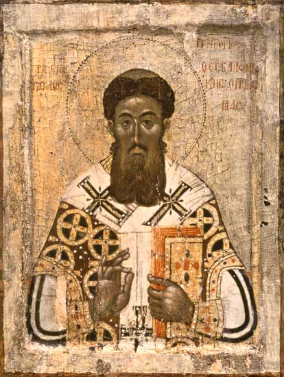 Icon of St. Gregory (335-390) Archbishop of Thessaloniki (tempera on papel) from Russian School