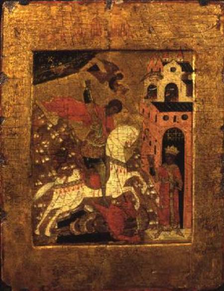 St. George and the Dragon, icon from Russian School