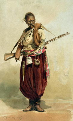 17th century Zaporogue Cossack, late 19th century (colour litho) from Russian School, (19th century)