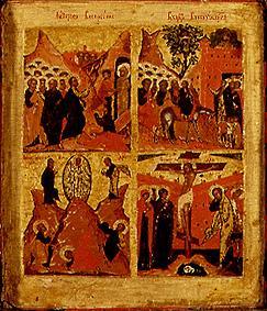Auferweckung des Lazarus, Einzug Jesu in Jerusalem,Verklärung Christi,Kreuzigung Triptychon,Mittelte from russisch Ikone