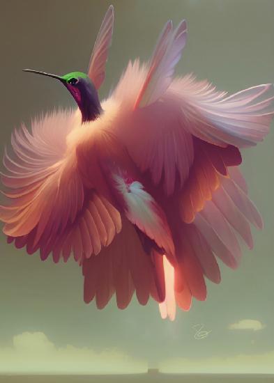 Kolibri mit rosa Flügeln