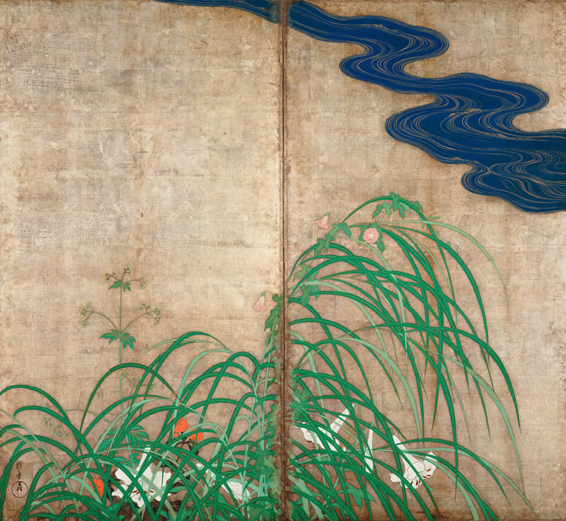 Summer and autumn flower plants. (Part of the pair of two-fold screens) from Sakai Hoitsu