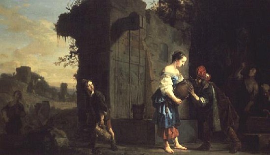 Eliezer and Rebecca at the Well from Salomon de Bray