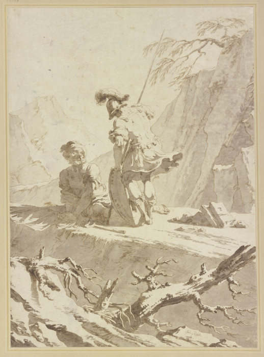 Zwei Krieger in einer Felsenlandschaft from Salvator Rosa