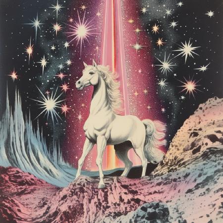 Magische Pferdecollagenkunst der 1980er Jahre