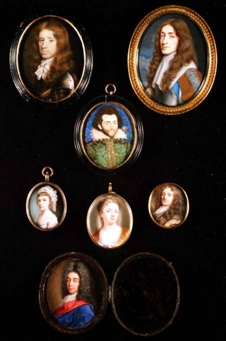 James, Duke of York, 1661, by Samuel Cooper, together with various other miniature portraits: Gibson from Samuel Cooper