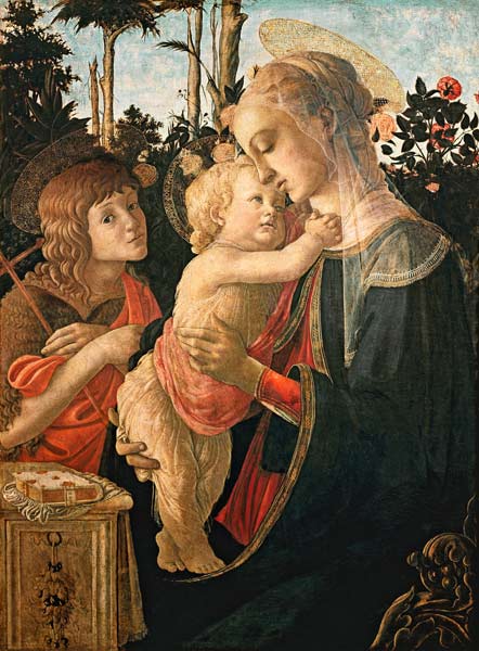 Madonna mit dem Jesuskind und Johannes. (Detail: Madonna) from Sandro Botticelli