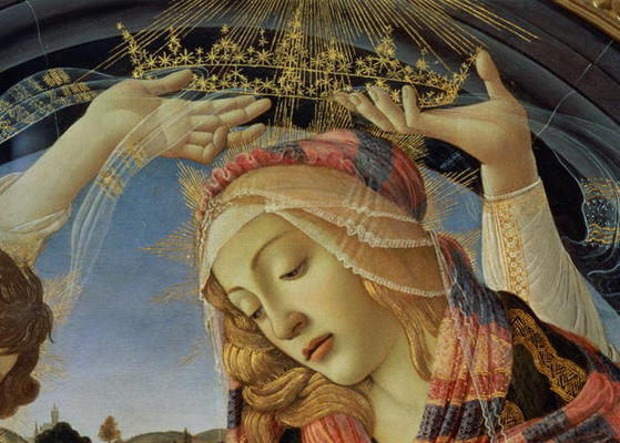 The Madonna of the Magnificat, detail of the Virgin's face and crown, 1482 (tempera on panel) (detai from Sandro Botticelli