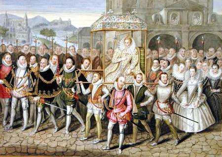 Queen Elizabeth I in procession with her Courtiers (c.1600/03) from 'Memoirs of the Court of Queen E from Sarah Countess of Essex