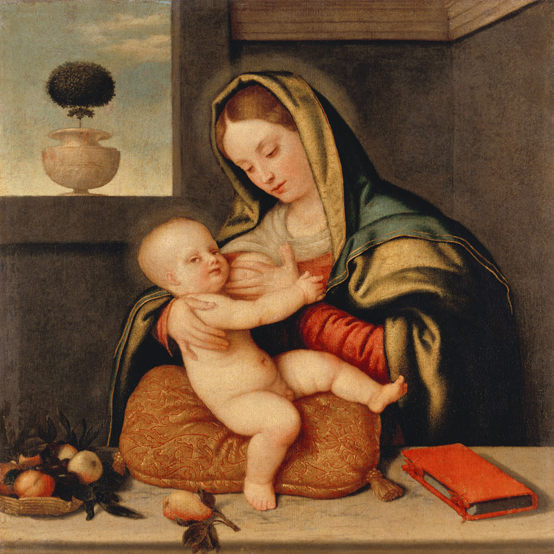 Die hl. Jungfrau, dem Jesuskind die Brust reichend. from Schule von Bergamo