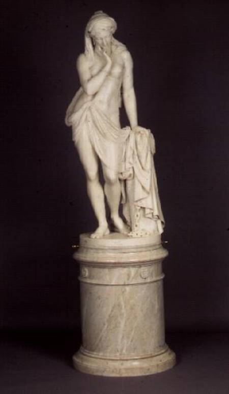 `Greek Slave Girl', on a circular pedestal, marble sculpture from Scipio  Tadolini