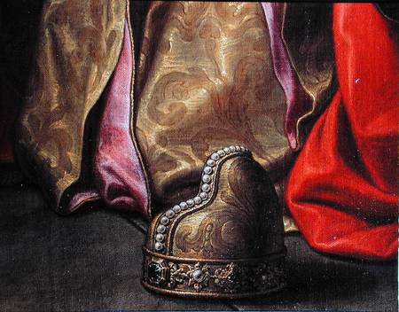 Cornu hat, detail from Venice on her Knees in front of the Virgin from Sebastiano Bombelli
