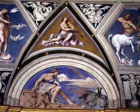 The 'Loggia della Galatea' (Loggia of the Galatea) detail of vault decoration depicting Juno on her from Sebastiano del Piombo