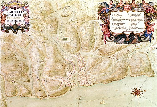 Ms 988 volume 3 fol.33 Map of the town and citadel of Bellisle, from the ''Atlas Louis XIV'', 1683-8 from Sebastien Le Prestre de Vauban