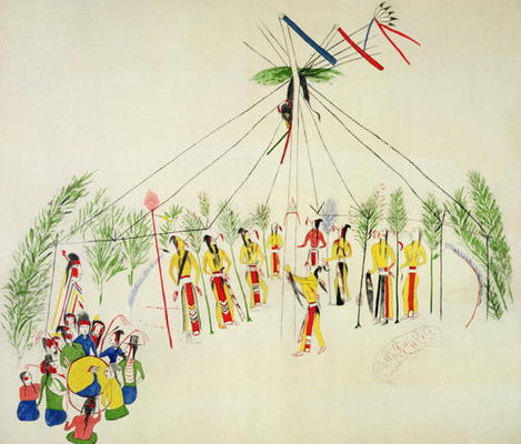 The Shoshone Sun Dance (pigment on muslin) from Shoshone Katsikodi School, (19th century)